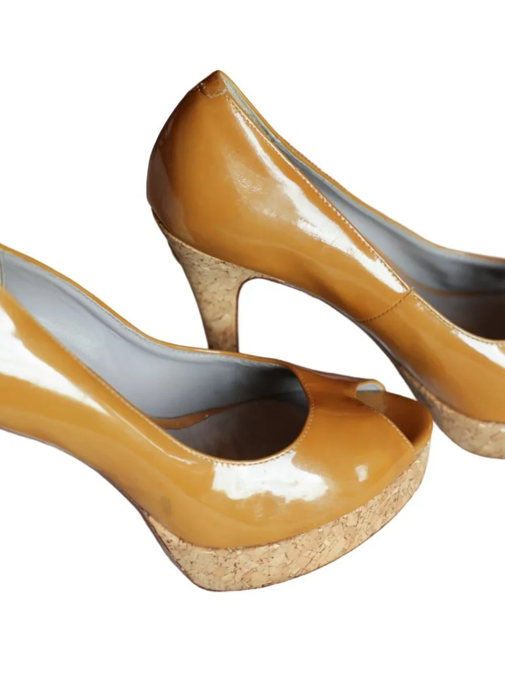 Cole Haan Mariela Nike Air Patent Leather Cork Peep Toe Heels 6.5B